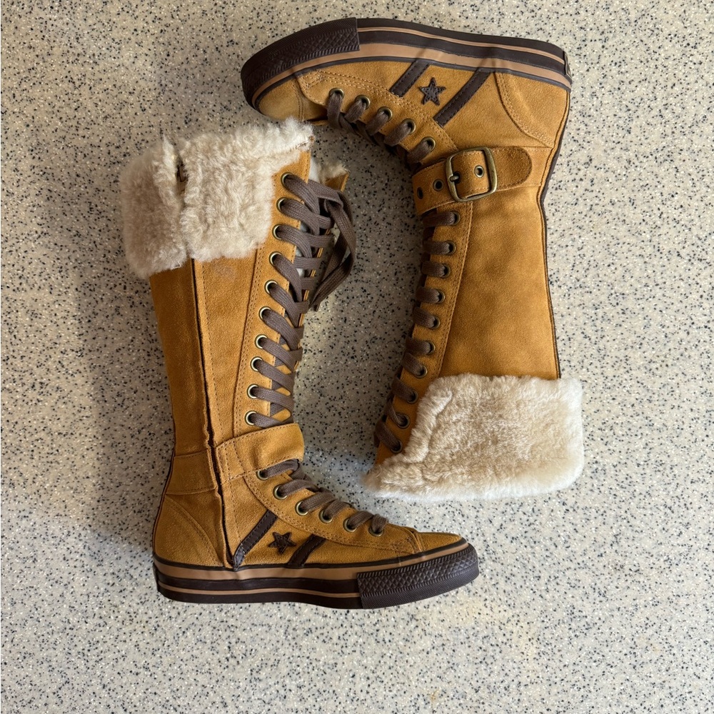 Rare🌟Vtg Converse brown leather XXHI sneakers Knee high full lace buckle.Size 7 - Picture 9 of 16